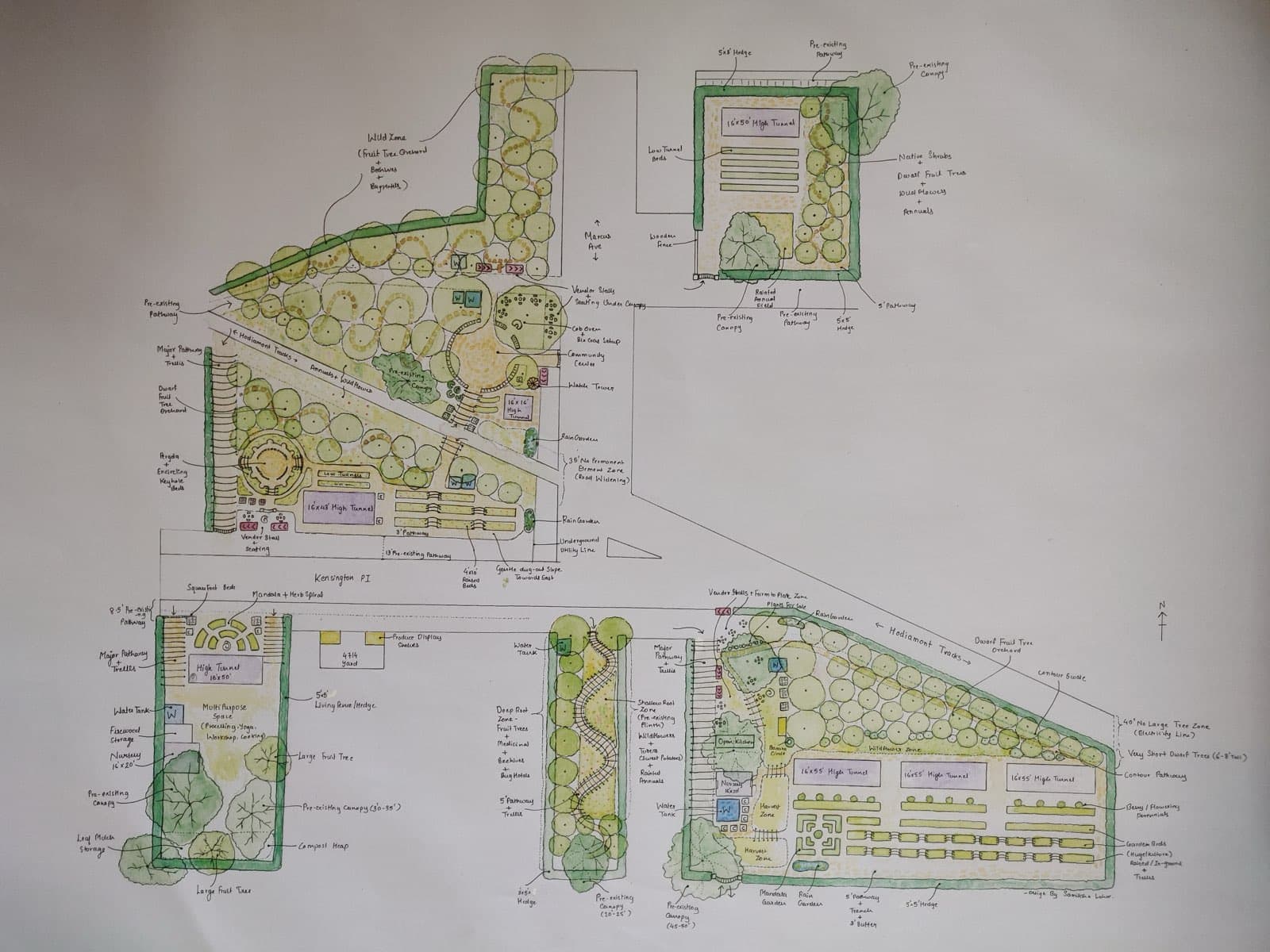 A permaculture design plan for a main plot — integrated zones, water, and planting